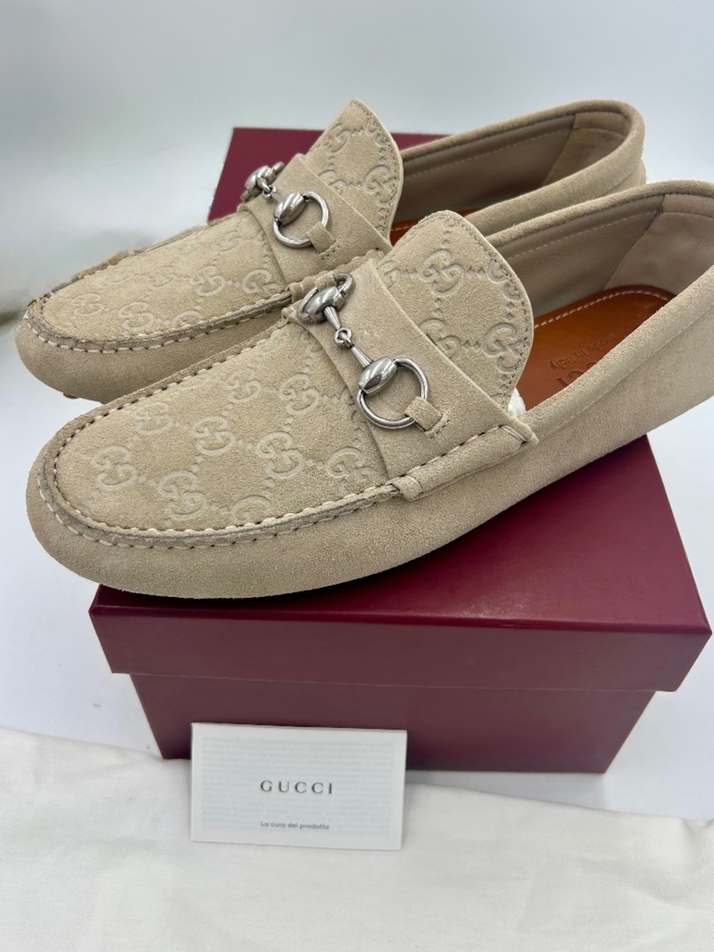 *************/**=Men’s Gucci Suede Embossed Driver Loafers Size 8/fits 9 US